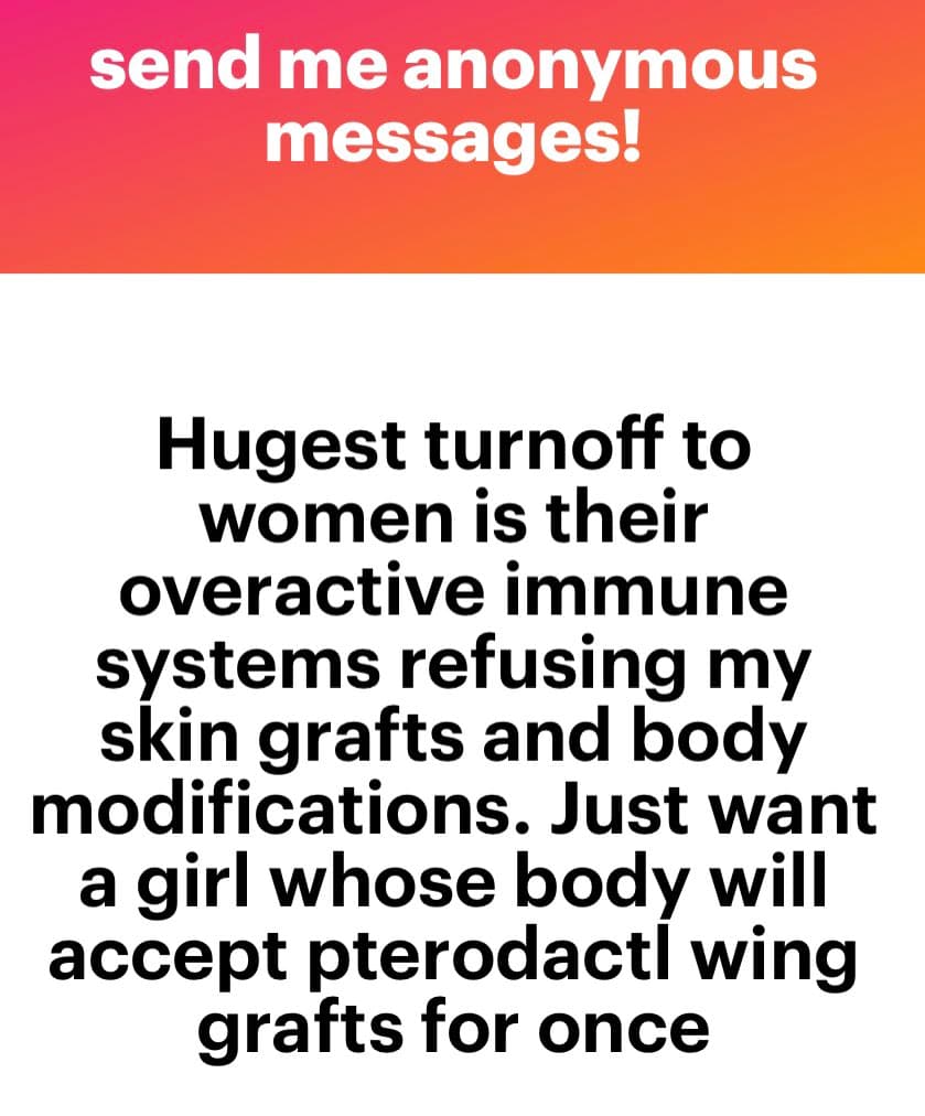 A screenshot of an anonymous message post with a red-to-orange gradient header and a white body containing black text.