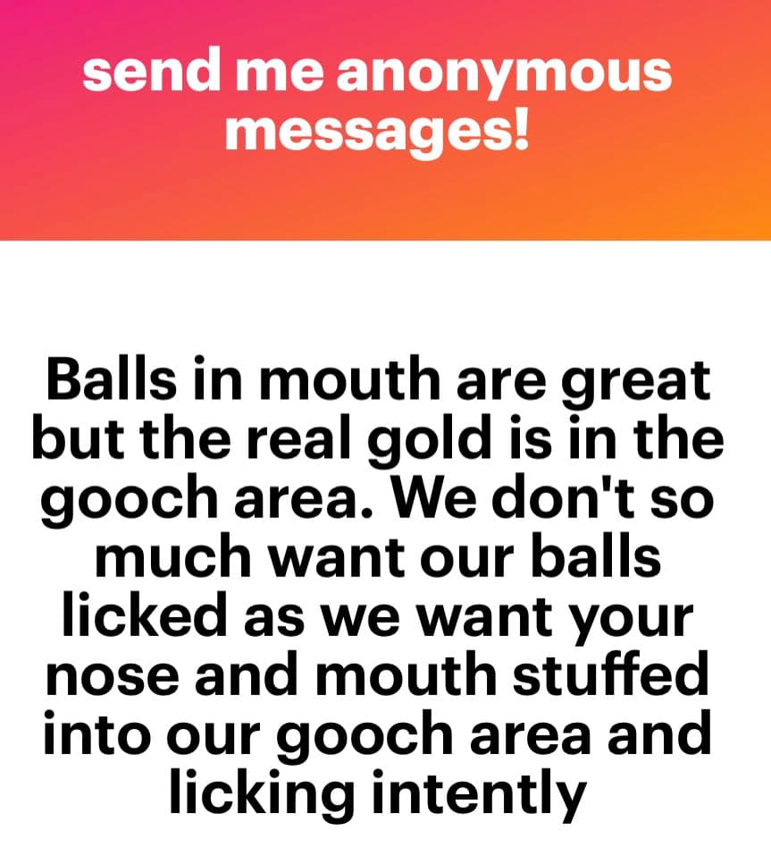 A screenshot of an anonymous message submission, featuring a pink-to-orange gradient header and a white body with black text. The image is a text-based post from an anonymous messaging service.