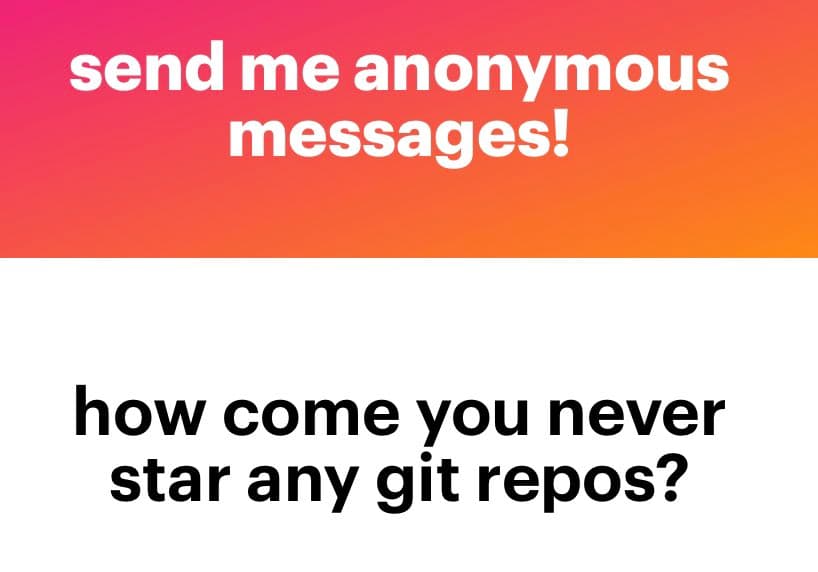 A two-panel meme. The top panel has a pink-to-orange gradient background with white text, and the bottom panel has a white background with black text.
