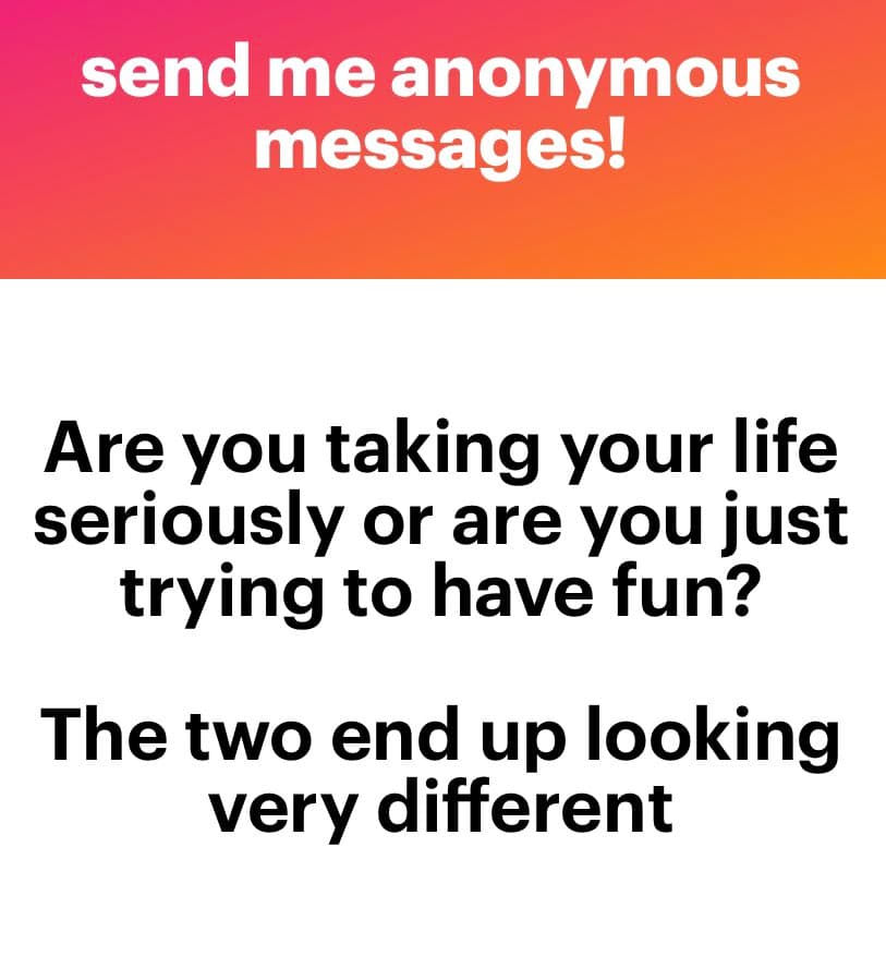 A text-based image with a red-to-orange gradient header and a white body. The header contains a call to action, while the body poses a philosophical question about life's approach.