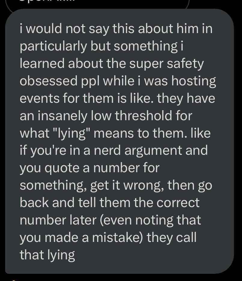 A screenshot of a text message or chat bubble with a dark background and white text. The text is a personal anecdote about an observation made while hosting events for a specific group of people.