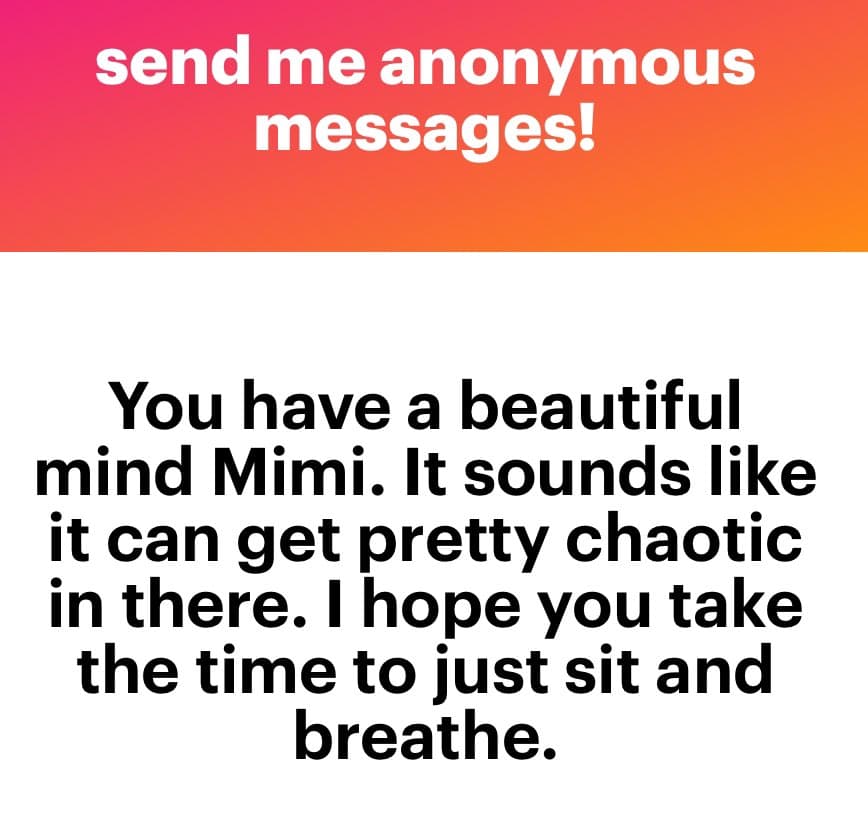 A text-based image with a pink-to-orange gradient header and a white body. The header contains a call to action, and the body displays a supportive message.