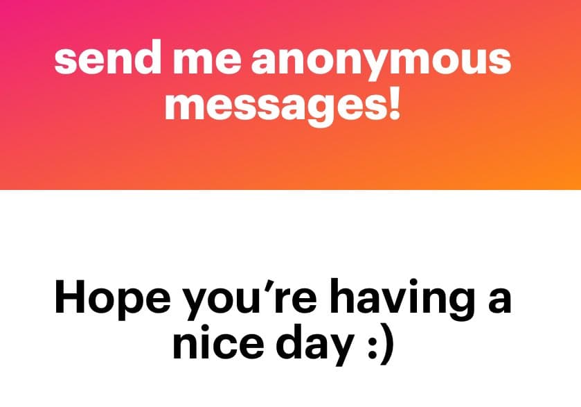 A text-based graphic with a pink-to-orange gradient top section and a white bottom section. The top section contains white text, and the bottom section contains black text.