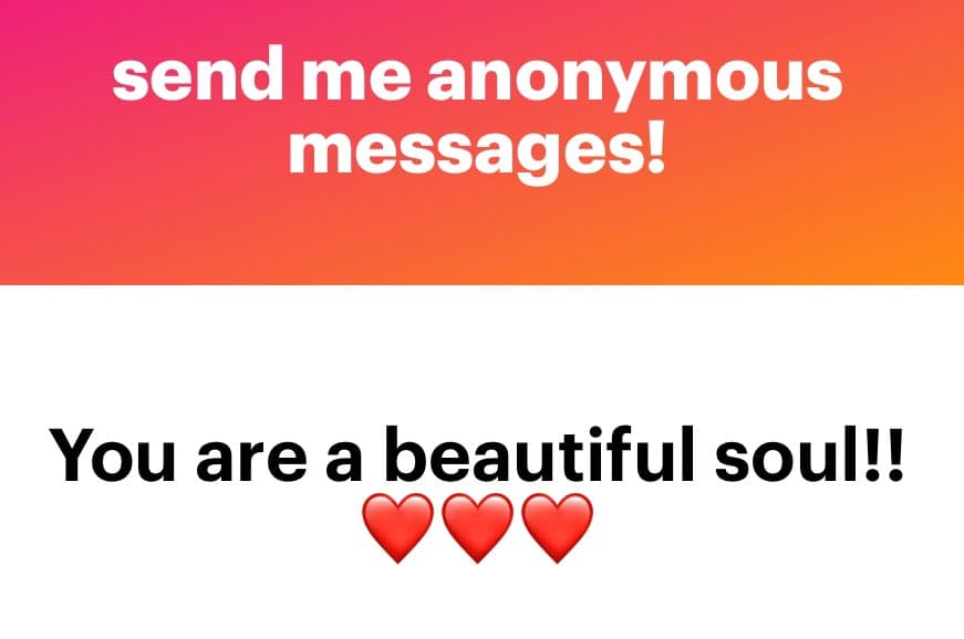 A text-based image with a pink-to-orange gradient top section and a white bottom section. The top section contains white text, and the bottom section contains black text and three red heart emojis.