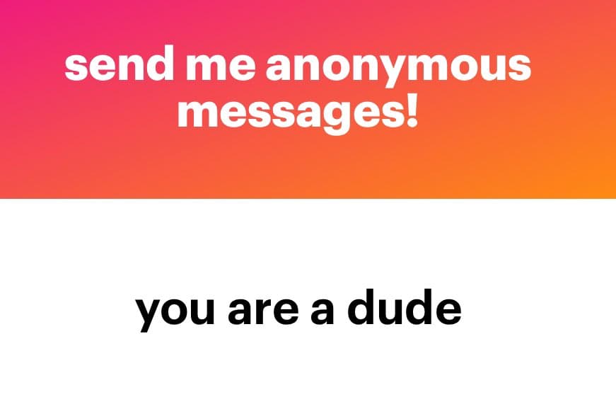 A text-based meme with a two-panel layout. The top panel has a pink-to-orange gradient background with white text, and the bottom panel has a white background with black text.
