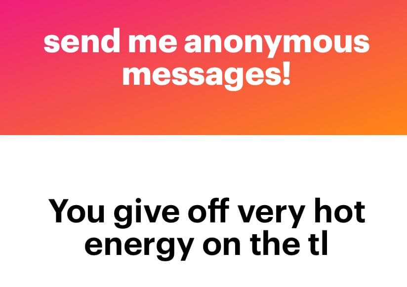 A screenshot of an anonymous message card with a pink-to-orange gradient header and a white body. The header contains white text, and the body contains black text.