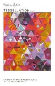 A book cover titled 'Tessellation' by Lydia Kettle and Alison Glass, featuring a colorful geometric pattern of interlocking triangles in shades of red, orange, and purple.