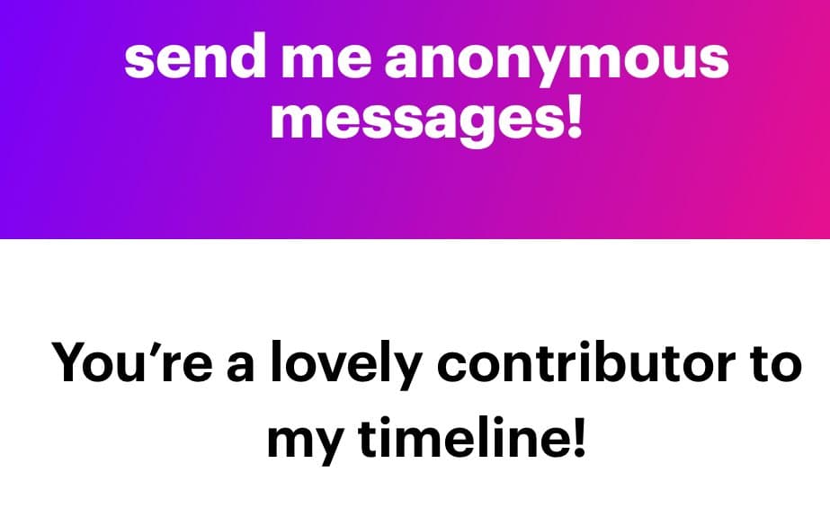 A text-based graphic with a purple-to-pink gradient top section and a white bottom section. The top section contains white text, and the bottom section contains black text.