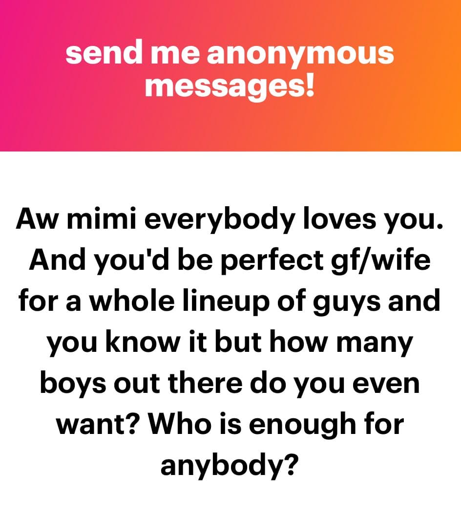 A screenshot of an anonymous message from the NGL app, featuring a pink-to-orange gradient header and a white body with black text.
