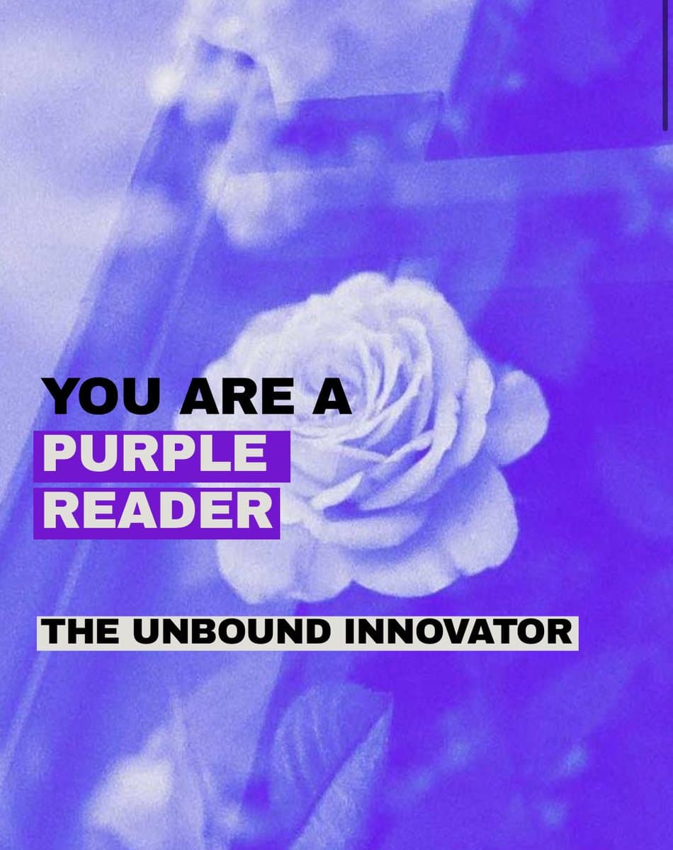A purple-tinted graphic featuring a white rose with bold text overlays. The image appears to be a social media post or digital card with a stylized, monochromatic aesthetic.