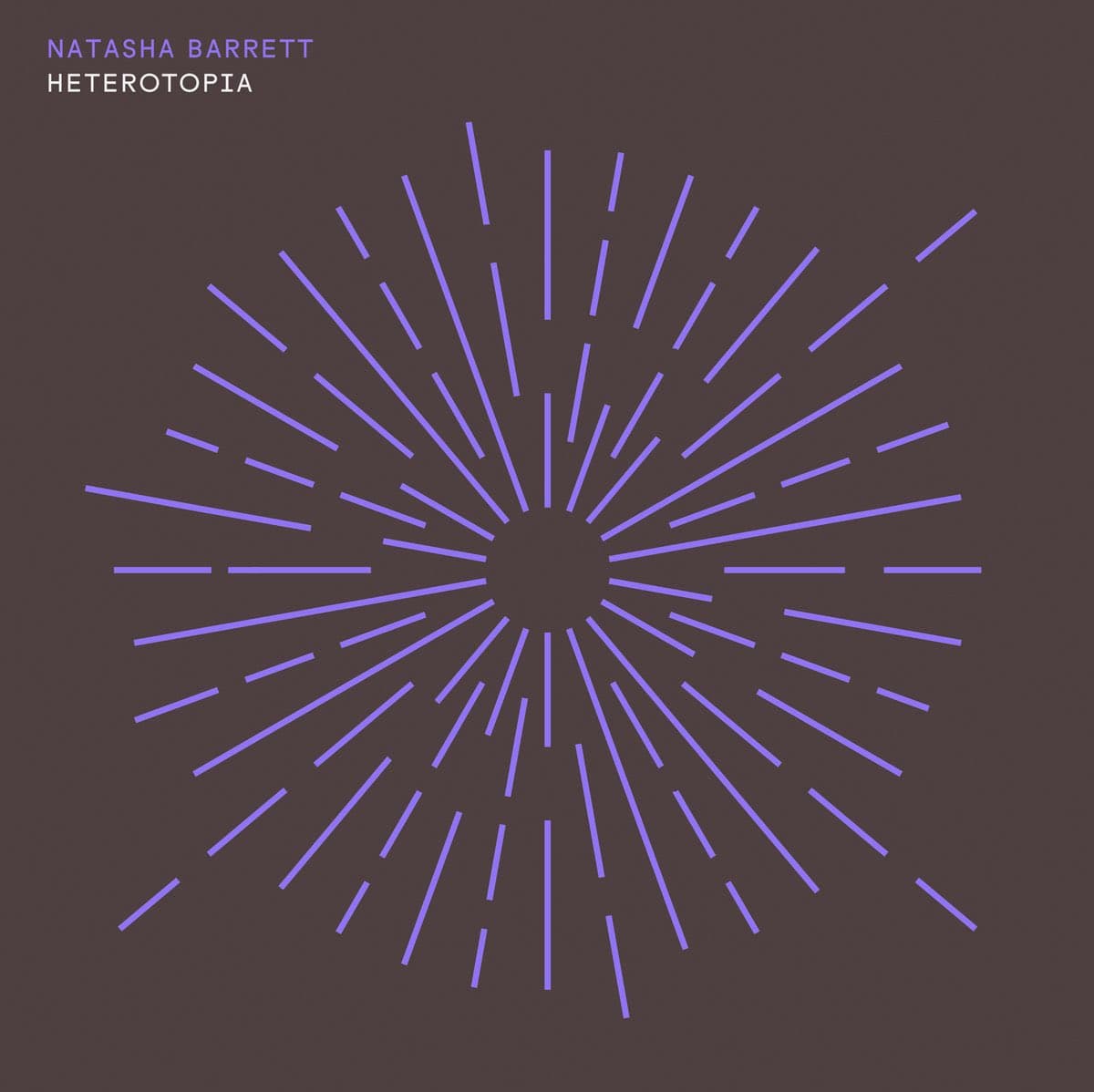 A square album cover featuring a dark brown background with a central, radial burst of light purple lines of varying lengths. In the top left corner, the artist's name and album title are displayed in a minimalist, sans-serif font.